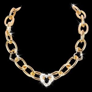 Micro Pave Set Crystal Cz Heart Cut pendant Chain Link statement Necklace Gold